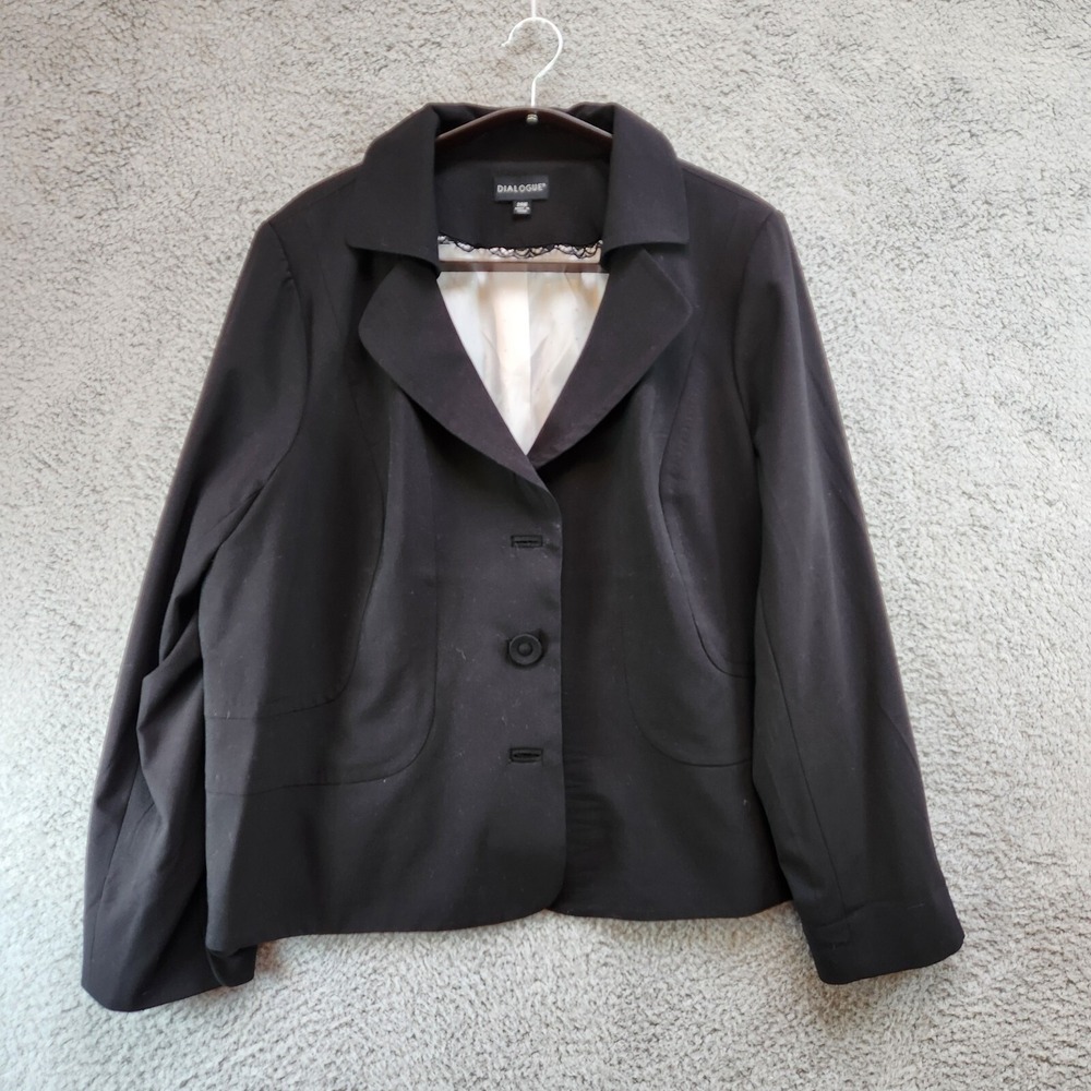 Dialogue Blazer Womens 24W Black Rayon Stretch Notch Lapel Single Breasted